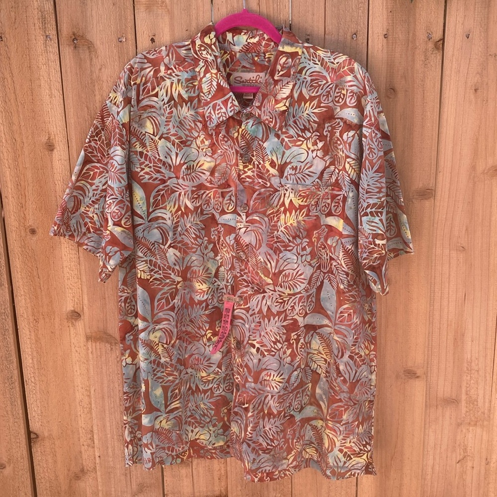 Santiki Hawaiian Men XXL Floral Novelty Red Short Sleeve Shirt Resort Cabana Cut
